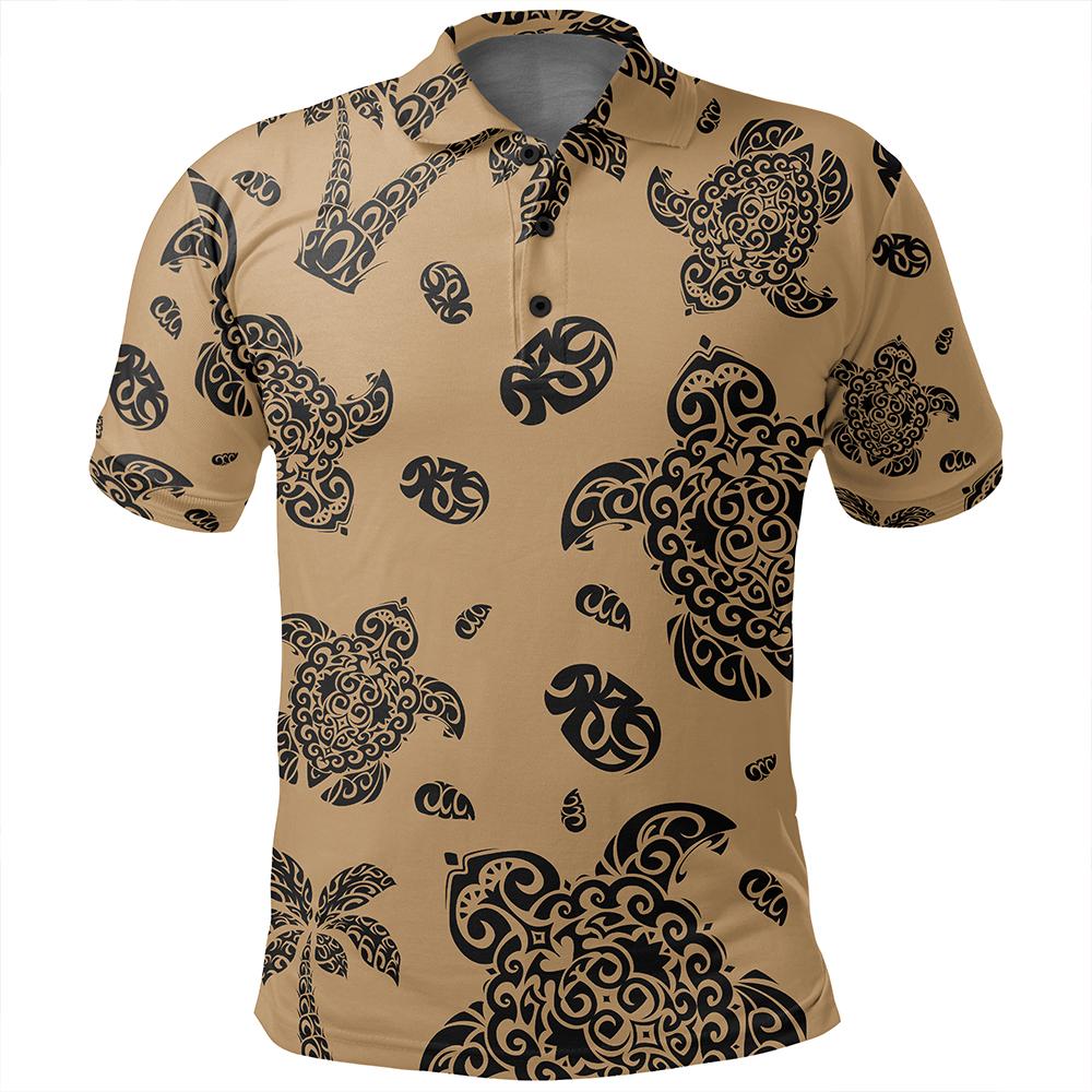 Unisex Polynesian Turtle Palm and Sea Pebbles Gold Polo Shirt - Polynesian Pride