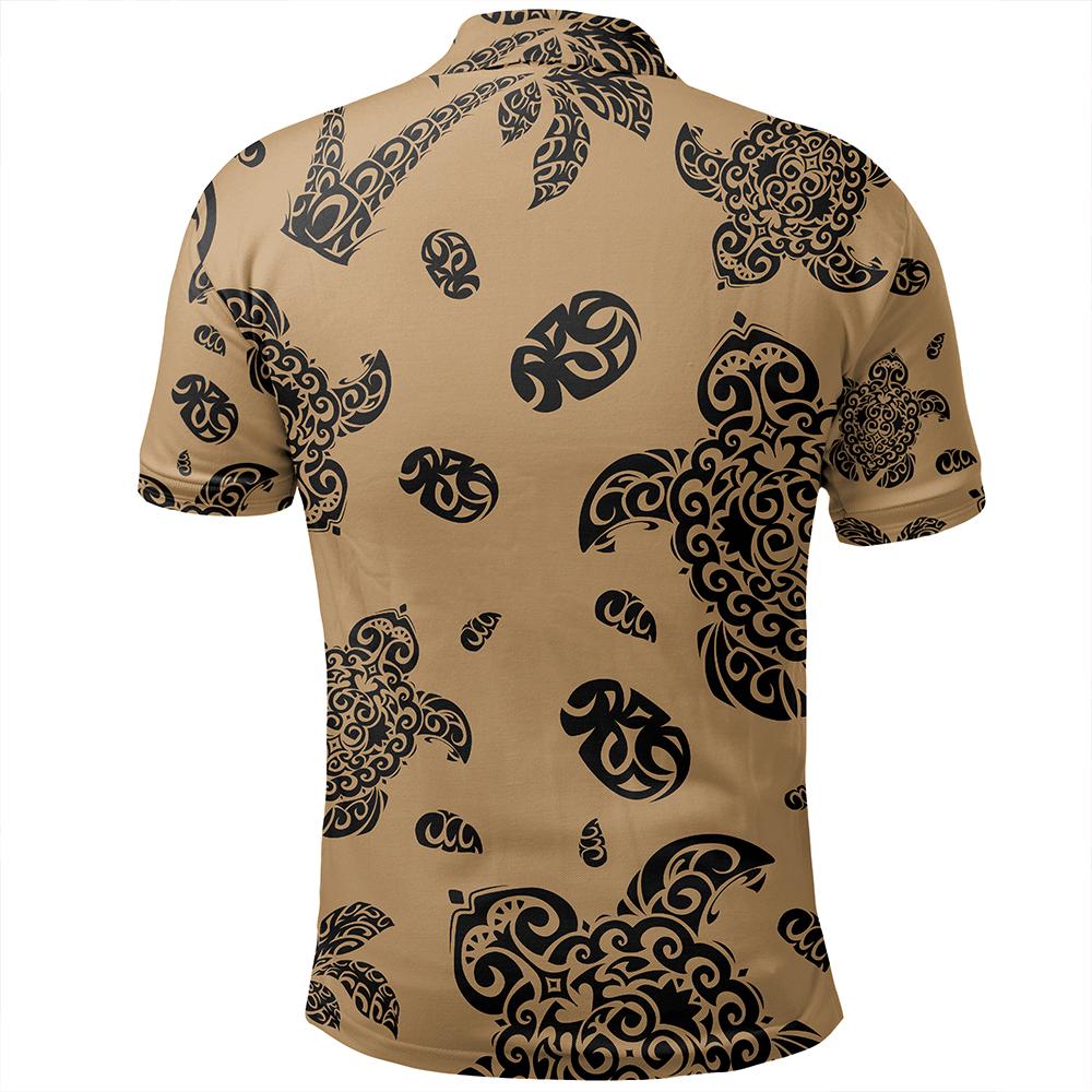 Unisex Polynesian Turtle Palm and Sea Pebbles Gold Polo Shirt - Polynesian Pride