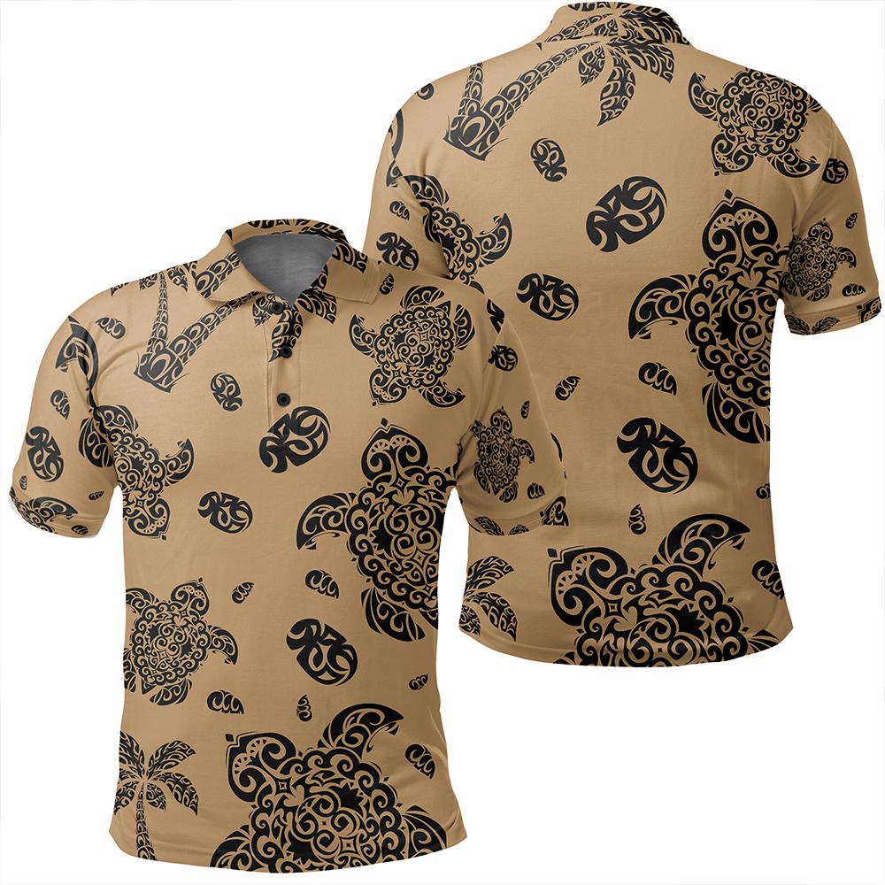 Unisex Polynesian Turtle Palm and Sea Pebbles Gold Polo Shirt Unisex Art - Polynesian Pride