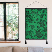 Polynesian Turtle Palm And Sea Pebbles Green Hanging Poster - AH Hanging Poster 50 x 75 cm Cotton And Linen - Polynesian Pride