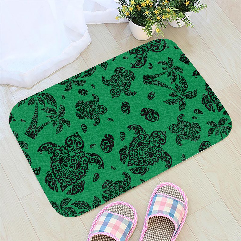 Polynesian Turtle Palm And Sea Pebbles Green Hawaii Door Mat Door Mat Green - Polynesian Pride