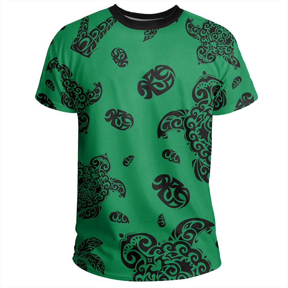 Polynesian Turtle Palm And Sea Pebbles Green T Shirt - Polynesian Pride