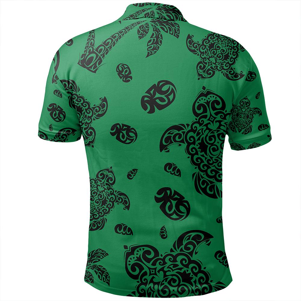 Unisex Polynesian Turtle Palm and Sea Pebbles Green Polo Shirt - Polynesian Pride