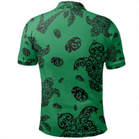 Unisex Polynesian Turtle Palm and Sea Pebbles Green Polo Shirt - Polynesian Pride