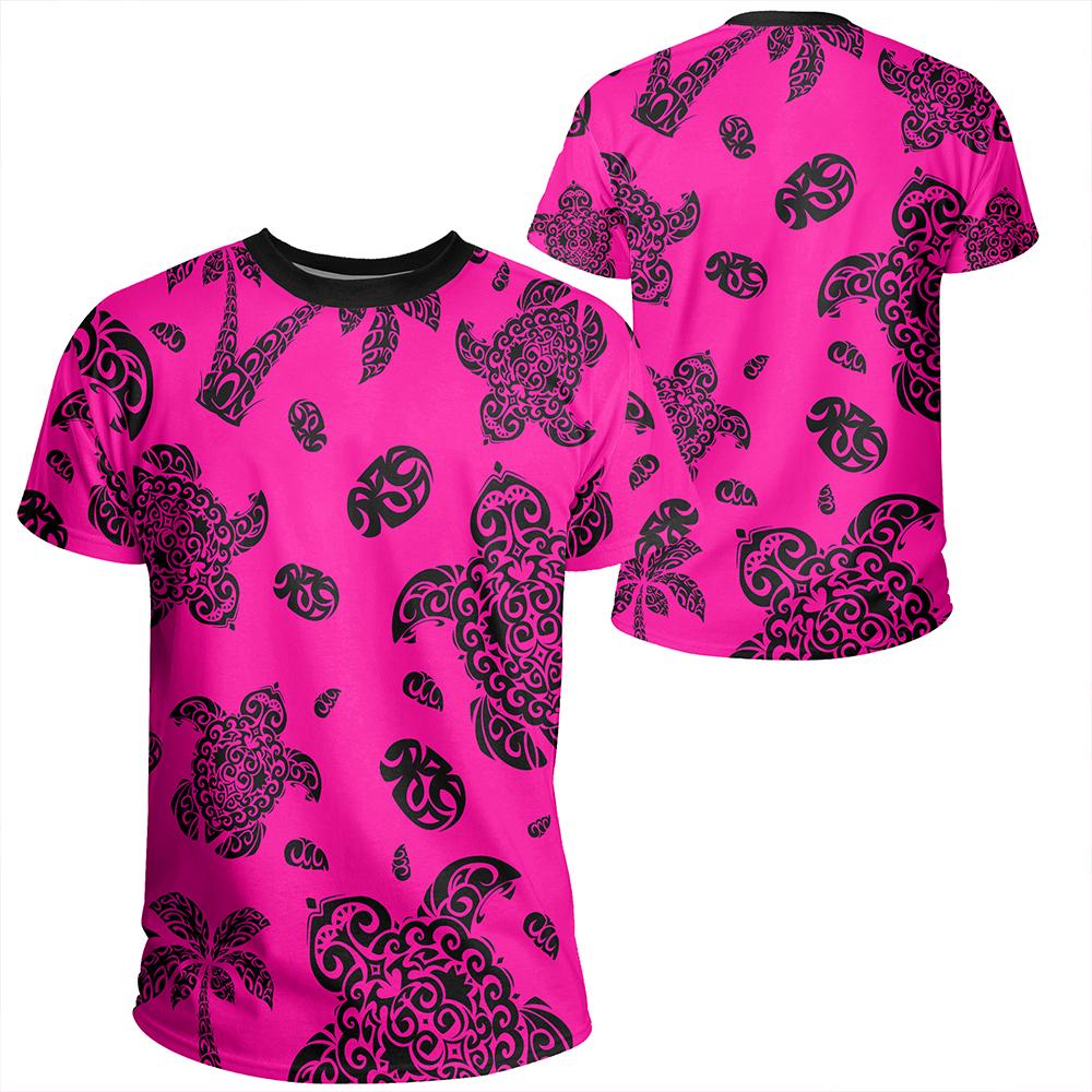 Polynesian Turtle Palm And Sea Pebbles Pink T Shirt Unisex Polyester - Polynesian Pride