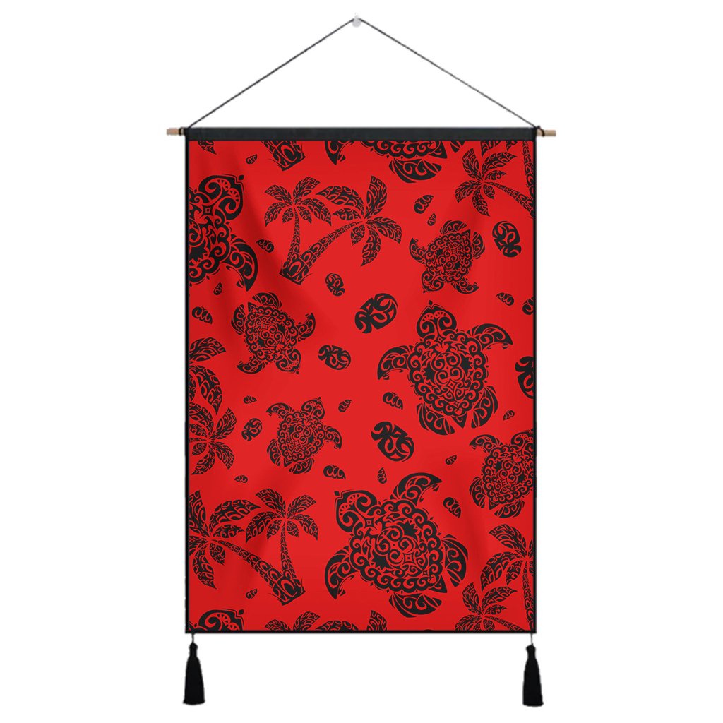 Polynesian Turtle Palm And Sea Pebbles Red Hanging Poster - AH Hanging Poster 43 x 65 cm Cotton And Linen - Polynesian Pride