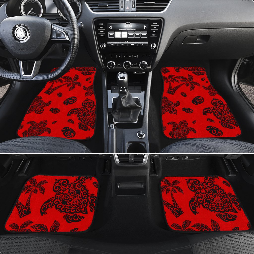 Polynesian Turtle Palm And Sea Pebbles Red Hawaii Car Floor Mats Red One Size - Polynesian Pride