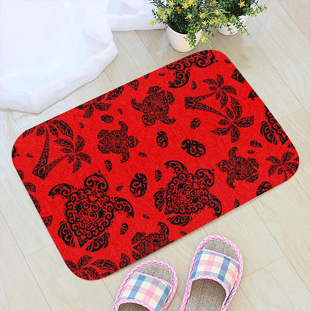 Polynesian Turtle Palm And Sea Pebbles Red Hawaii Door Mat Door Mat Red - Polynesian Pride