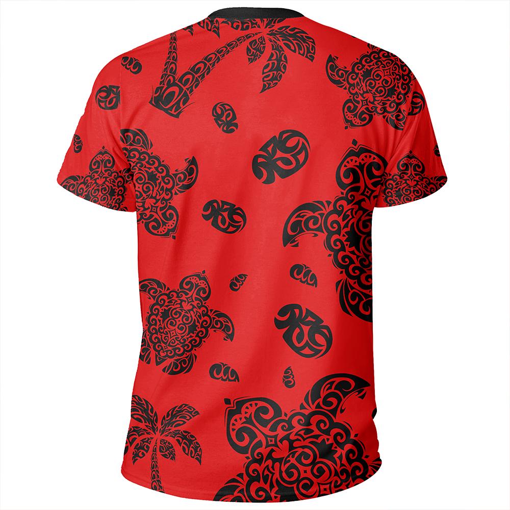 Polynesian Turtle Palm And Sea Pebbles Red T Shirt - Polynesian Pride
