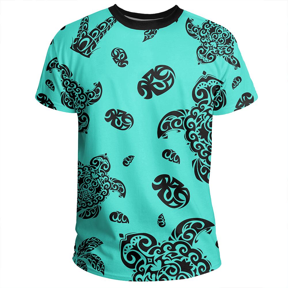Polynesian Turtle Palm And Sea Pebbles Turquoise T Shirt - Polynesian Pride