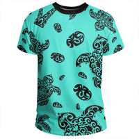 Polynesian Turtle Palm And Sea Pebbles Turquoise T Shirt - Polynesian Pride