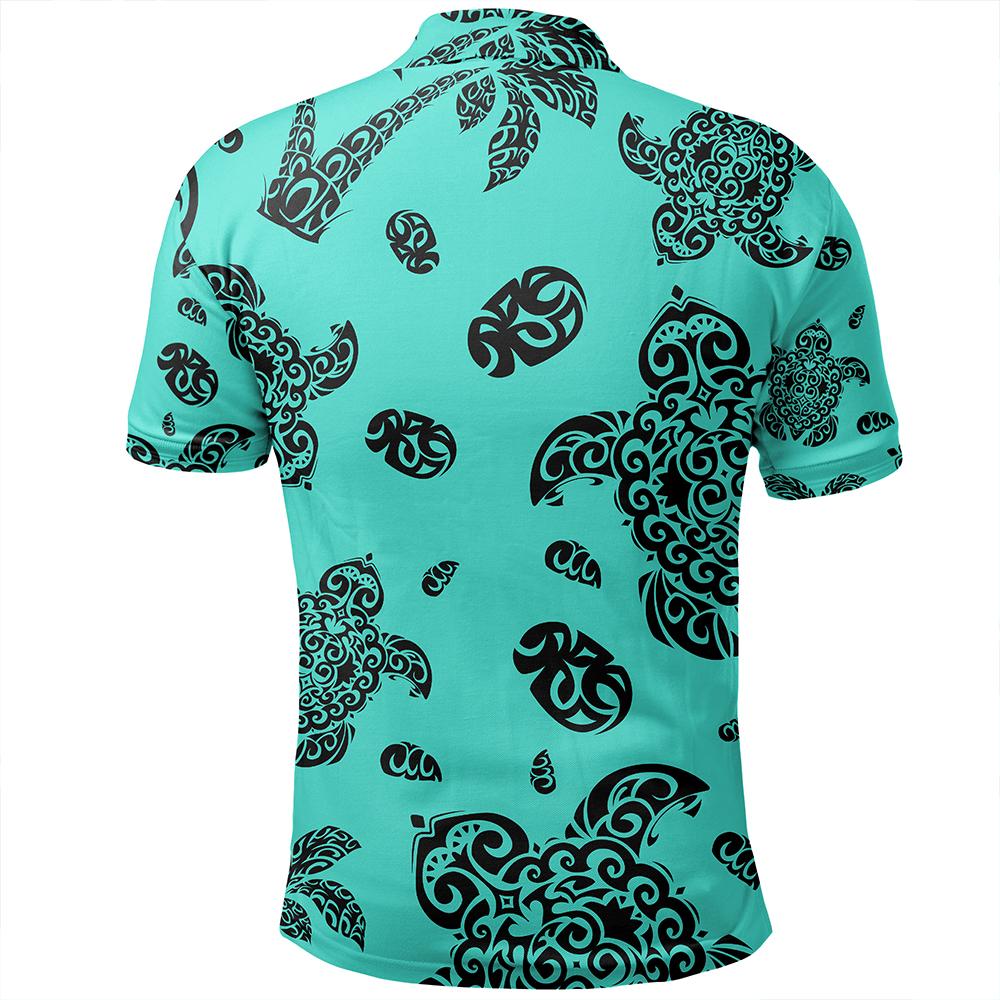Unisex Polynesian Turtle Palm and Sea Pebbles Turquoise Polo Shirt - Polynesian Pride