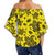 Polynesian Turtle Palm And Sea Pebbles Yellow Hawaii Women's Off Shoulder Wrap Waist Top - Polynesian Pride