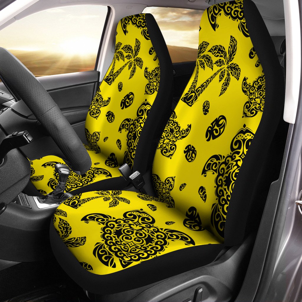 Polynesian Turtle Palm And Sea Pebbles Yellow Car Seat Cover - Polynesian Pride