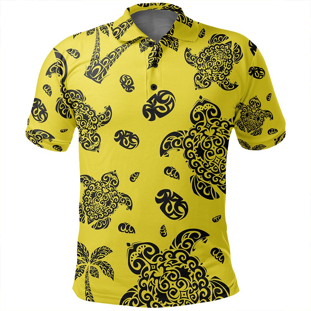 Unisex Polynesian Turtle Palm and Sea Pebbles Yellow Polo Shirt - Polynesian Pride