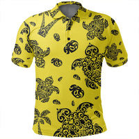 Unisex Polynesian Turtle Palm and Sea Pebbles Yellow Polo Shirt - Polynesian Pride