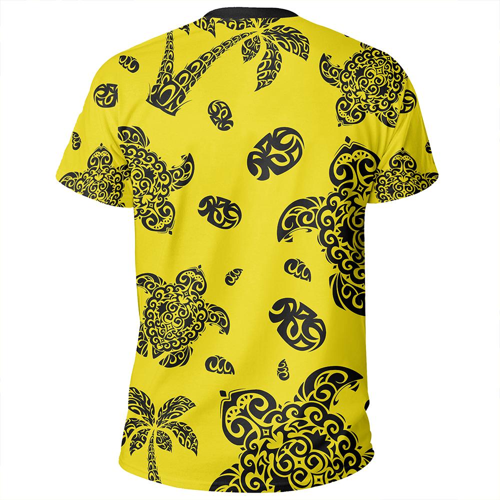 Polynesian Turtle Palm And Sea Pebbles Yellow T Shirt - Polynesian Pride