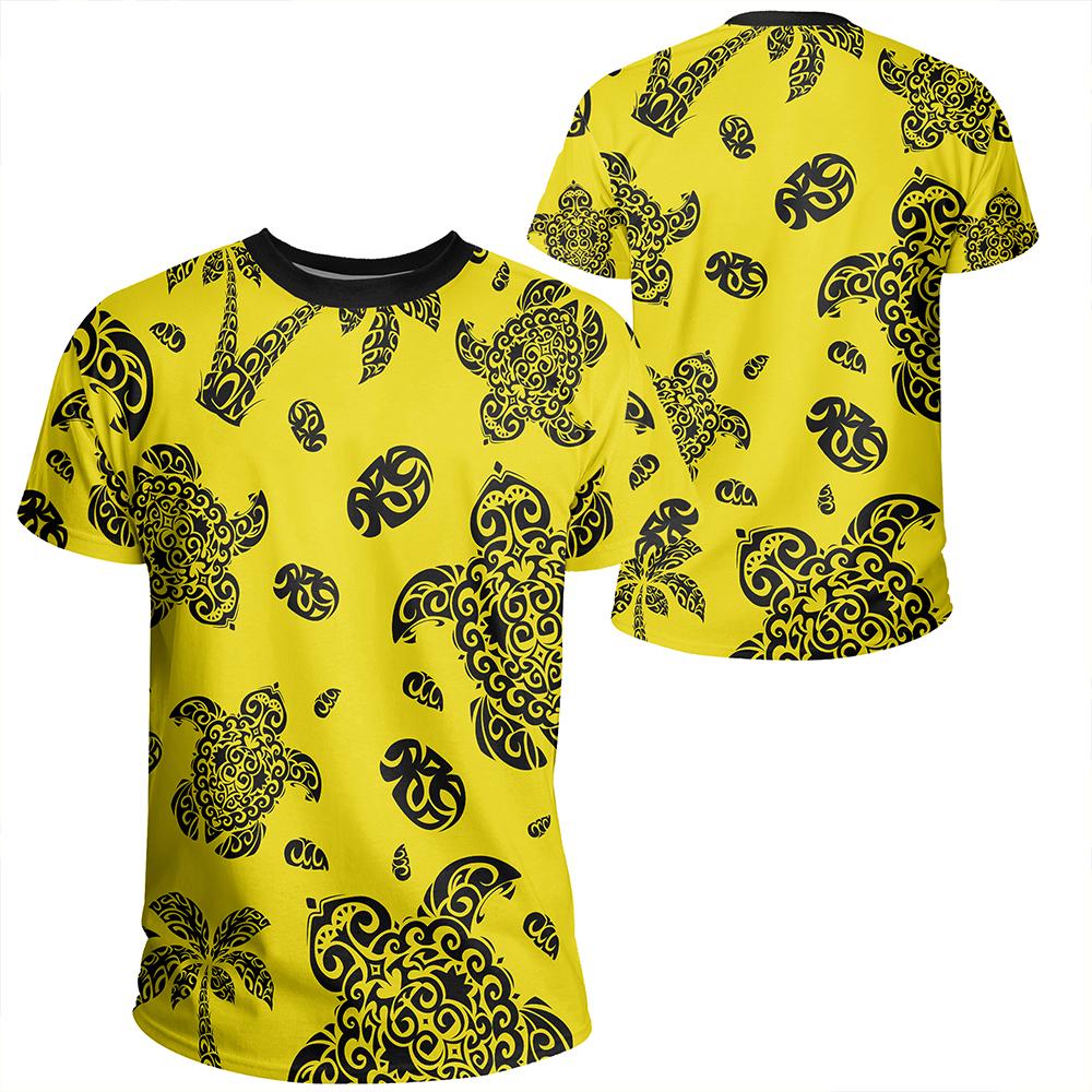 Polynesian Turtle Palm And Sea Pebbles Yellow T Shirt Unisex Polyester - Polynesian Pride