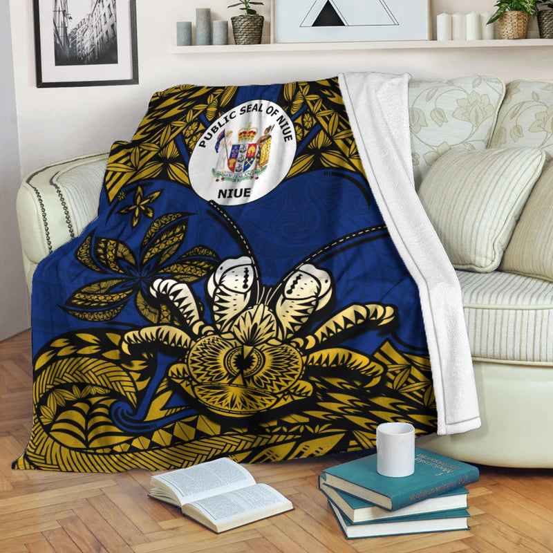 Niue Uga Premium Blanket Tribal Patterns Blue Style LT6 White - Polynesian Pride