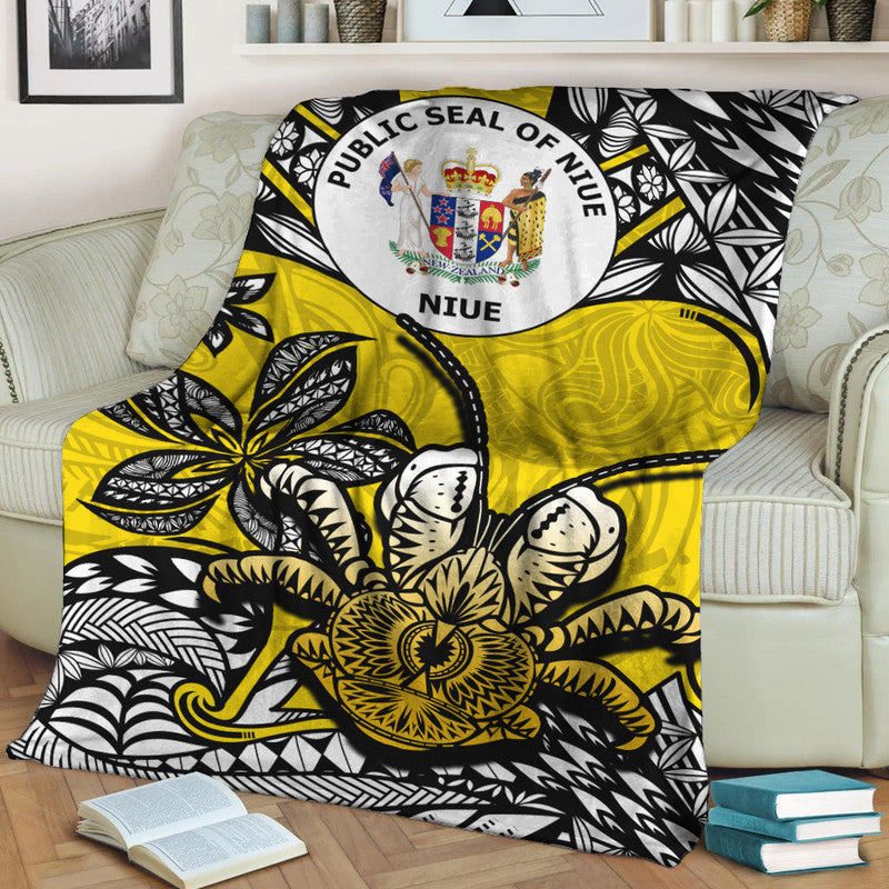 Niue Uga Premium Blanket Tribal Patterns Yellow Style LT6 White - Polynesian Pride