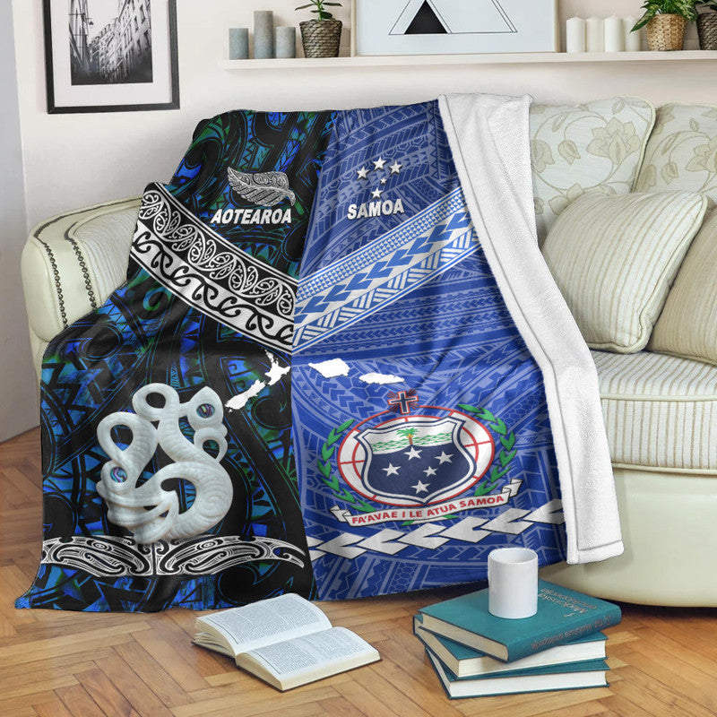 New Zealand And Samoa Premium Blanket Together - Blue LT8 White - Polynesian Pride