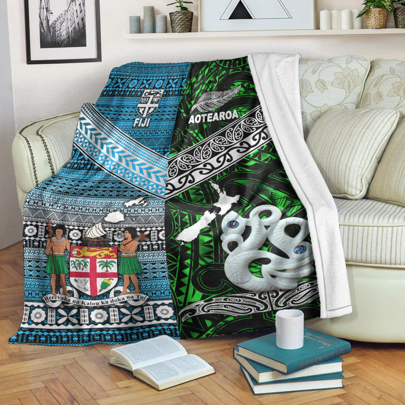 New Zealand And Fiji Premium Blanket Together - Green LT8 White - Polynesian Pride