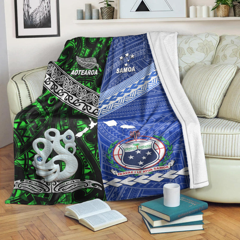 New Zealand And Samoa Premium Blanket Together - Green LT8 White - Polynesian Pride