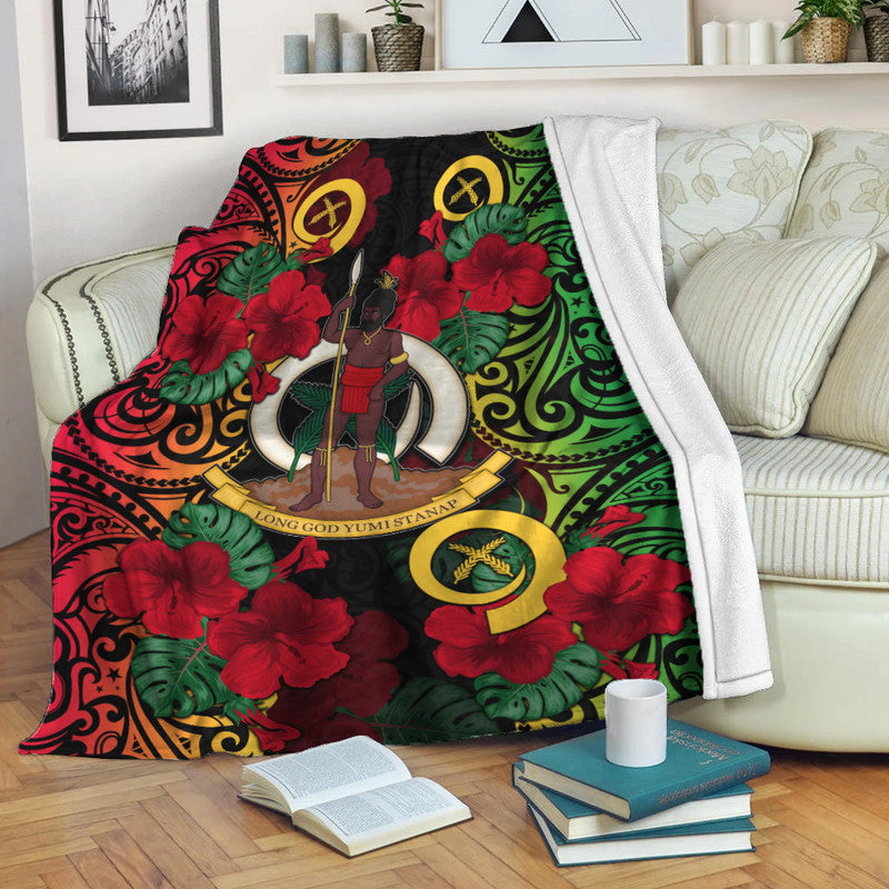 Vanuatu And Hibiscus Premium Blanket LT6 White - Polynesian Pride