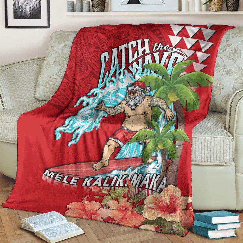 Hawaii Mele Kalikimaka Premium Blanket Santa Claus Surfing Xmas Time LT9 White - Polynesian Pride