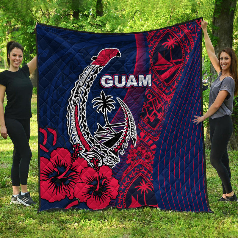 Guam Fish Hook Premium Quilt Flag Color Style LT6 Blue - Polynesian Pride