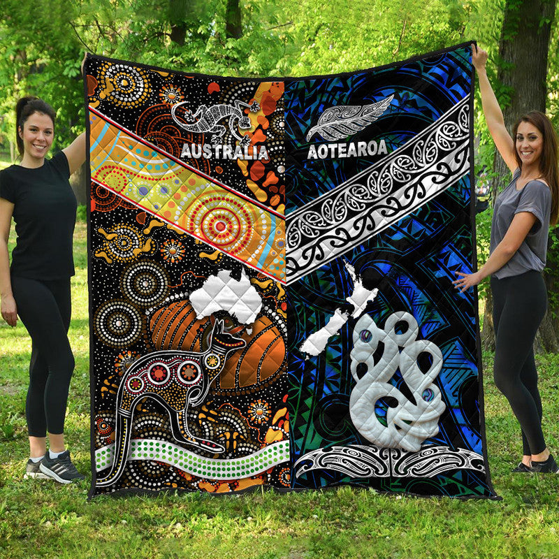 New Zealand Maori Aotearoa And Australia Aboriginal Premium Quilt Together - Blue LT8 Blue - Polynesian Pride