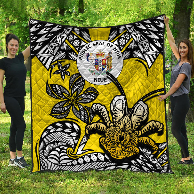 Niue Uga Premium Quilt Tribal Patterns Yellow Style LT6 Yellow - Polynesian Pride