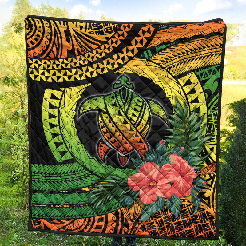 Polynesian Turtle Premium Quilt Circle Turtle Hibiscus Reggae LT9 Reggae - Polynesian Pride