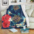 Hawaiian Turtle Hibiscus Polynesian Premium Blanket - Blue - Edna Style - AH - Polynesian Pride