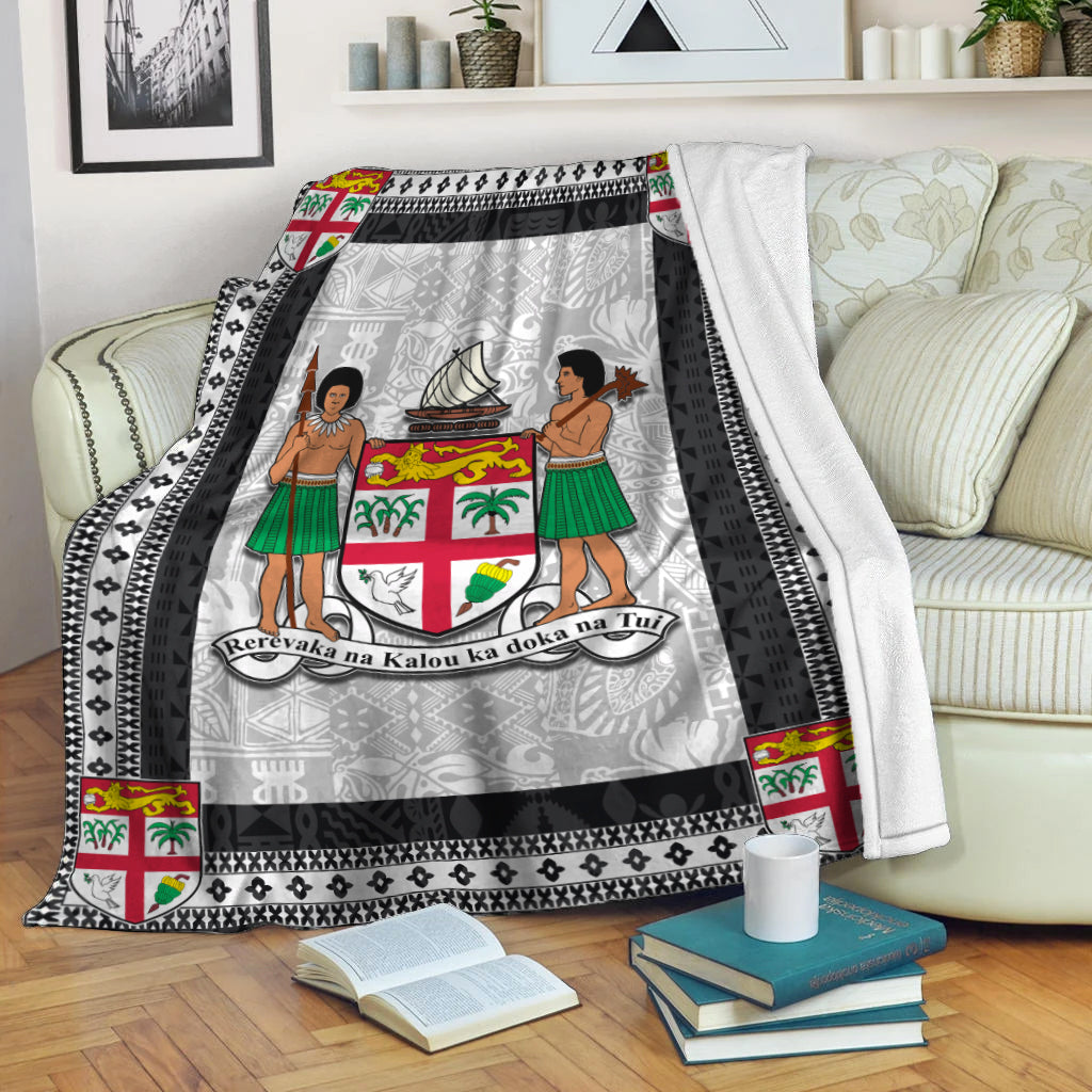 Fiji Premium Blanket Black Style No.1 LT6 White - Polynesian Pride