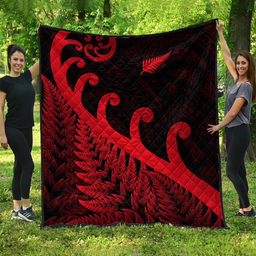 New Zealand Rugby Maori Premium Quilt Silver Fern Koru Vibes - Red LT8 - Polynesian Pride