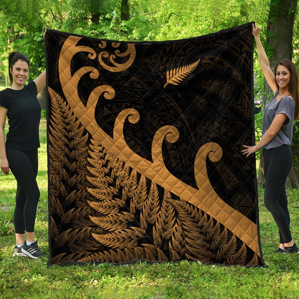 New Zealand Rugby Maori Premium Quilt Silver Fern Koru Vibes - Gold LT8 - Polynesian Pride