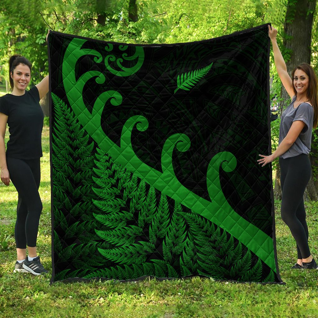 New Zealand Rugby Maori Premium Quilt Silver Fern Koru Vibes - Green LT8 - Polynesian Pride