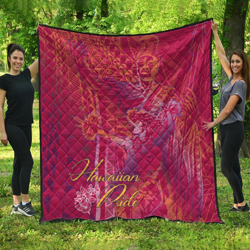 Hawaii Premium Quilt - King Of Hawaii With Hawaiian Girls Pink Version Pink - Polynesian Pride