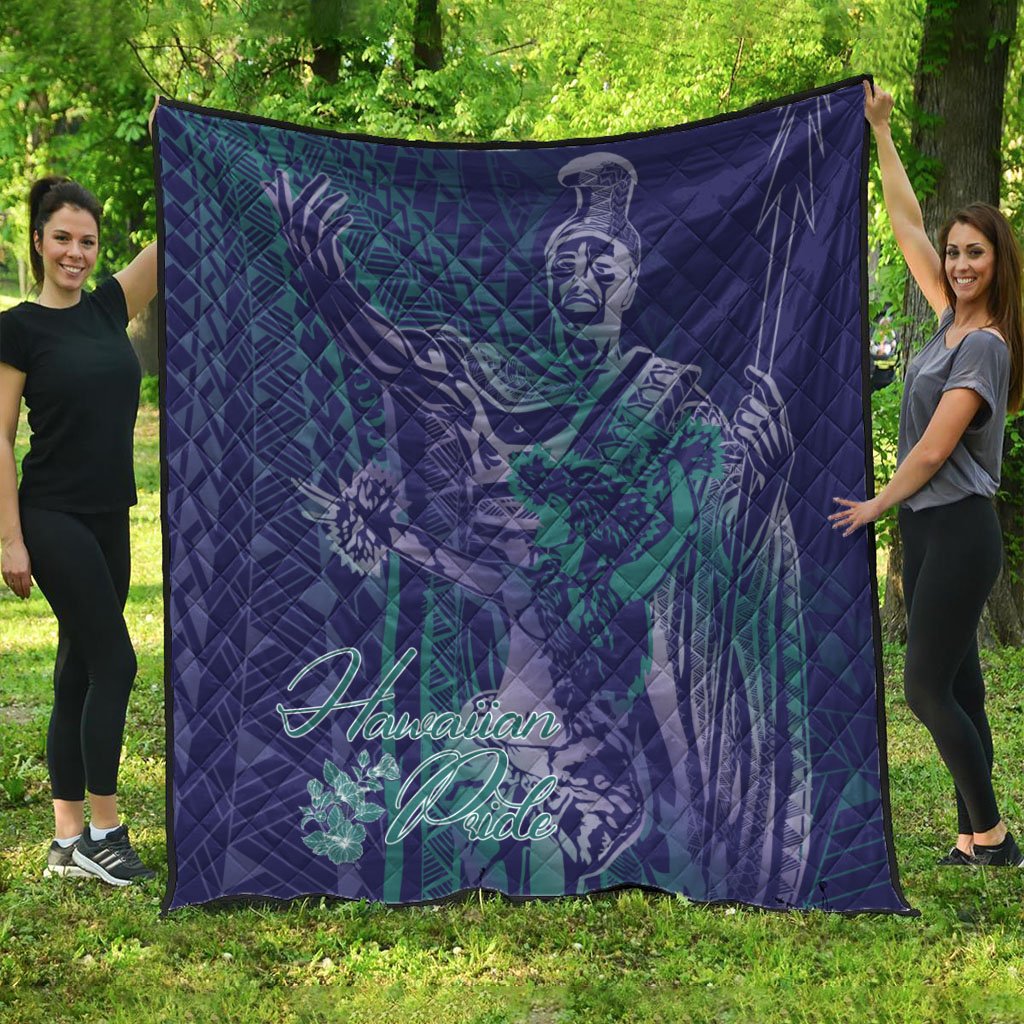 Hawaii Premium Quilt - King Of Hawaii With Hawaiian Girls Purple Version - Polynesian Pride