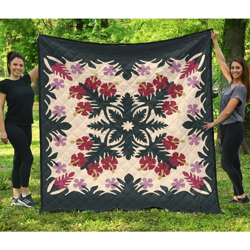 Hawaii Quilt - Ginger Hibiscus Plumeria Quilting Premium Quilt - AH Green - Polynesian Pride