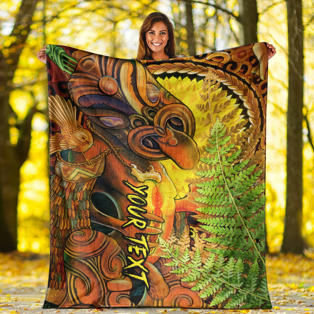 (Custom Personalised) Hei Tiki Maori Premium Blanket Fern Aotearoa Ta Moko Sun LT13 White - Polynesian Pride