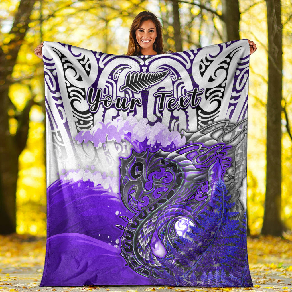 (Custom Personalised) Manaia Maori Premium Blanket Fern Aotearoa Purple Waves LT13 White - Polynesian Pride