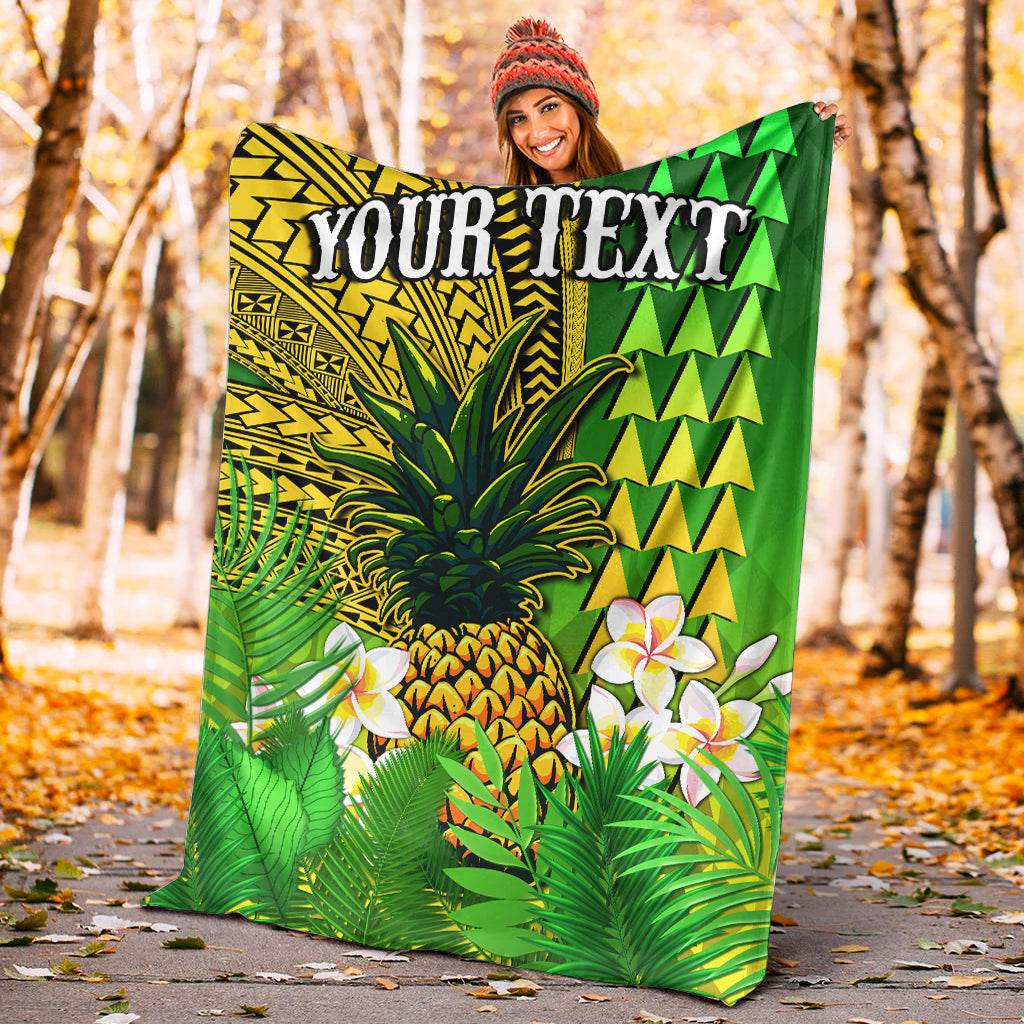 (Custom Personalised) Hawaii Pineapple Premium Blanket Plumeria Frangipani Mix Tribal Pattern LT13 White - Polynesian Pride