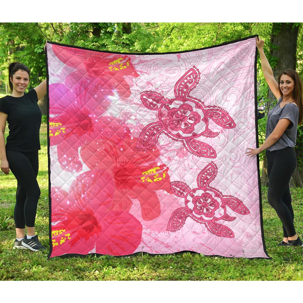 Hawaii Turtle Hibiscus Polynesian Premium Quilt - Pinky Style - AH Pink - Polynesian Pride