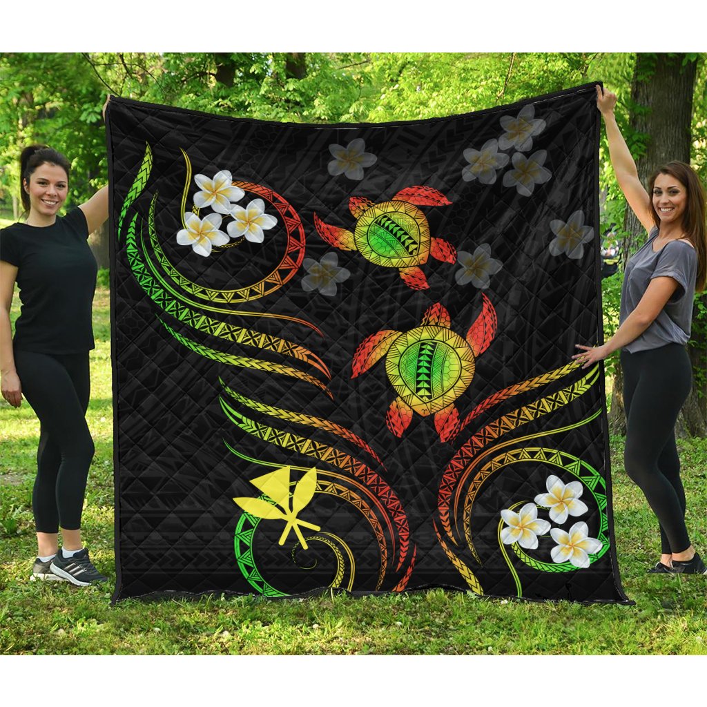 Hawaii Kanaka Turtle Plumeria Polynesian Premium Quilt - Royal - AH Royal - Polynesian Pride