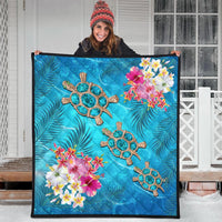 Hawaii Turtle Ocean Tropical Flowers Premium Quilt - Siri Style - AH - Polynesian Pride