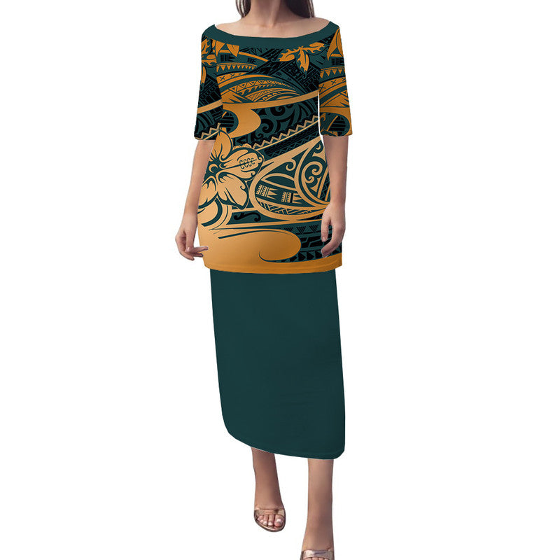 Polynesian Tribal Puletasi Dress LT6 Long Dress Green - Polynesian Pride