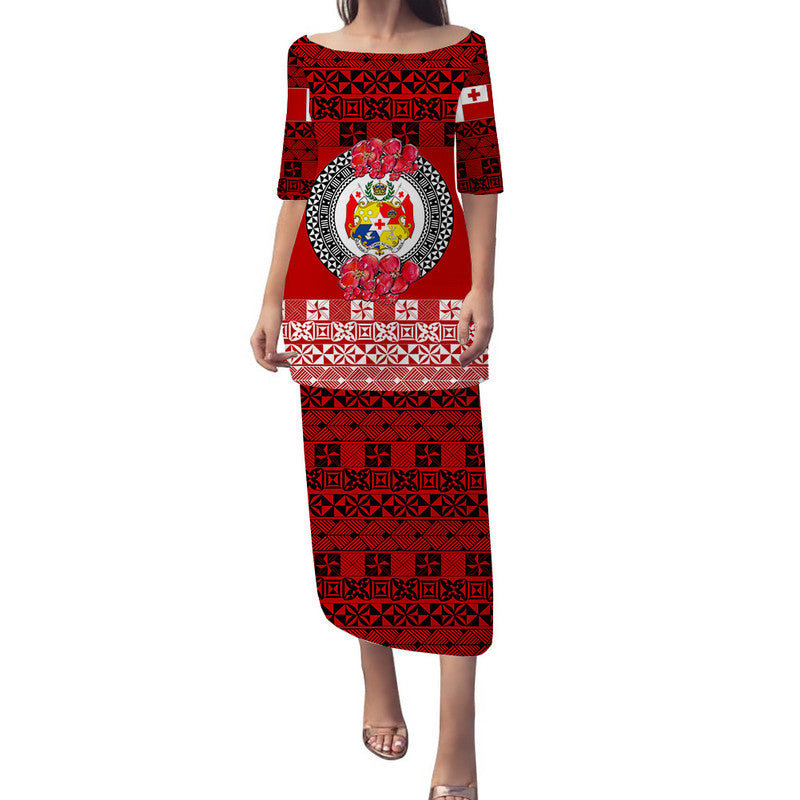 (Custom Personalised) Tonga Emancipation Day Puletaha Dress Independence Day - Simple Ngatu Heilala Flower - Red LT8 Long Dress Red - Polynesian Pride