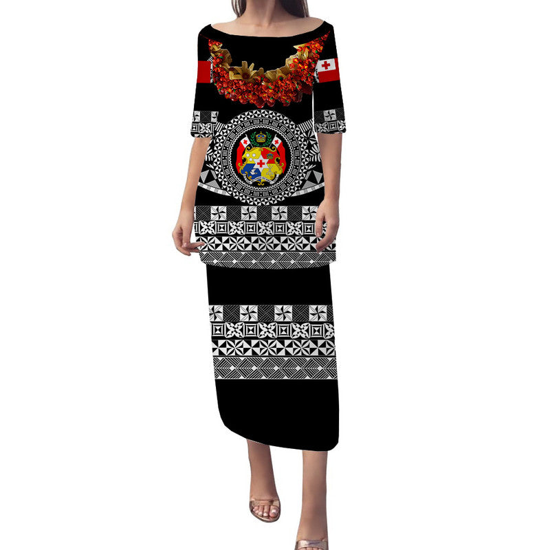 (Custom Personalised) Tonga Emancipation Day Puletaha Dress Independence Day - Fancy Kahoa Heilala Flower - Black LT8 Long Dress Black - Polynesian Pride